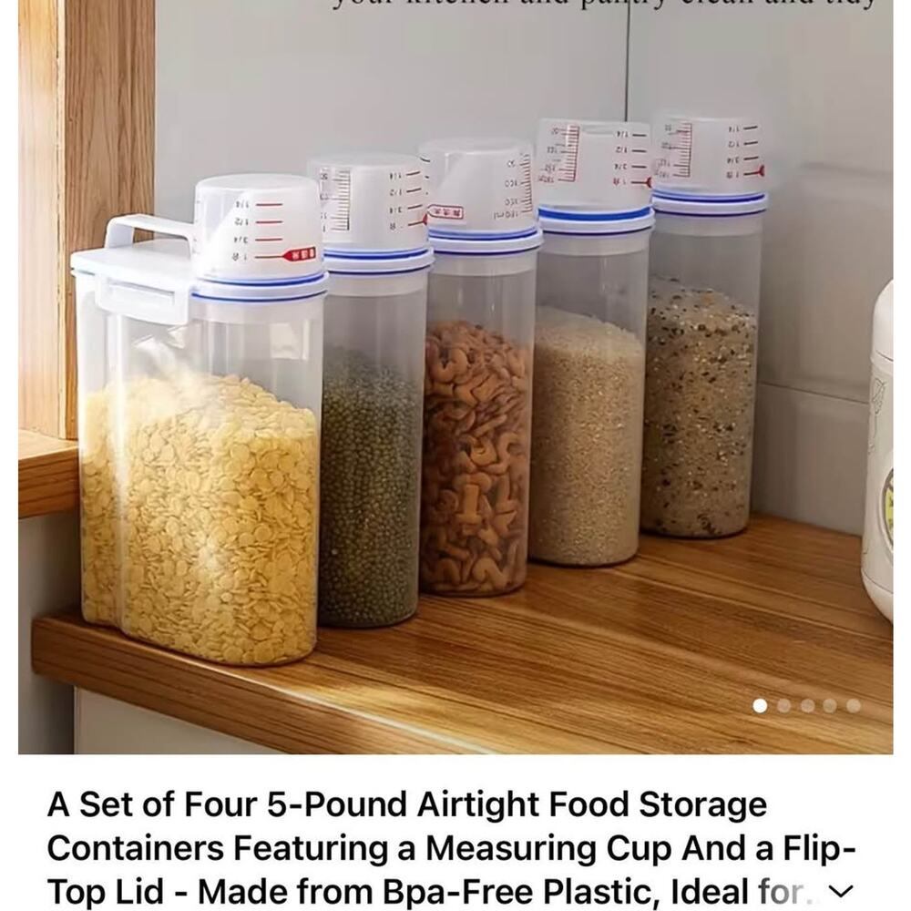 A set of four 5 pound airtight storage containers.